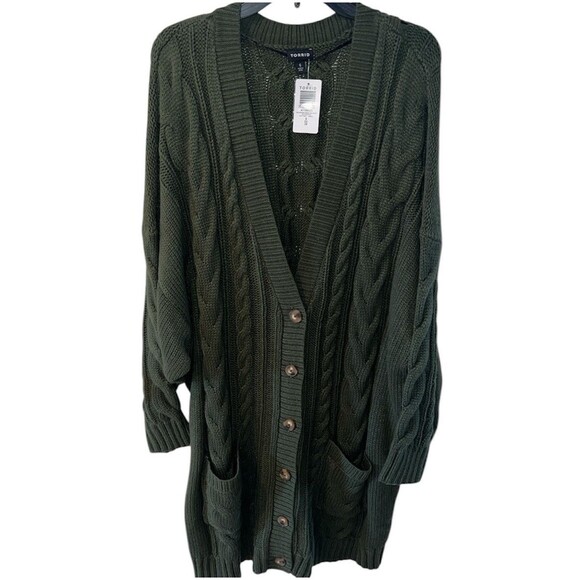 Torrid Cardigan Womens Plus 5X Cable Knit Crochet Fisherman Tortoise Sweater New - Picture 1 of 9